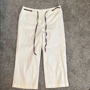 Willi Smith Cream Pants with Navy and Red Striped Drawstring